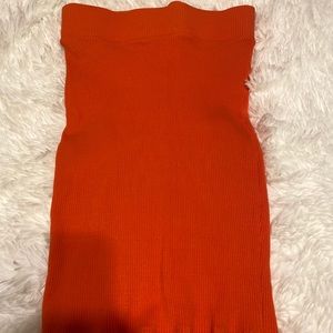 Orange Ribbed Mini Skirt